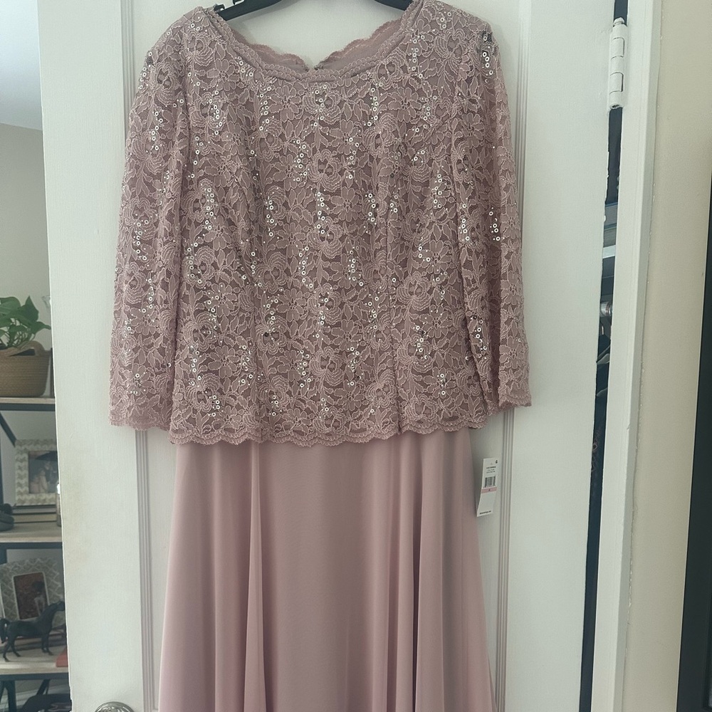 Dress by Alexa Evenings: Tea-Length with Sequin Lace Bodice & Chiffon Skirt